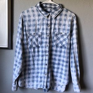 Vanillastar sz XL Lightweight denim blue jean checkered button down, long sleeve